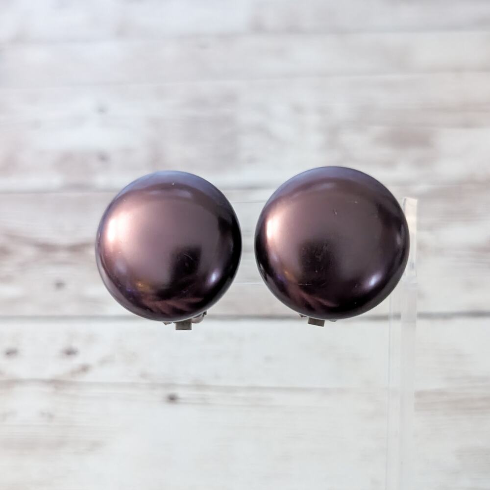Vintage Clip On Earrings Large Metallic Brown Statement Retro